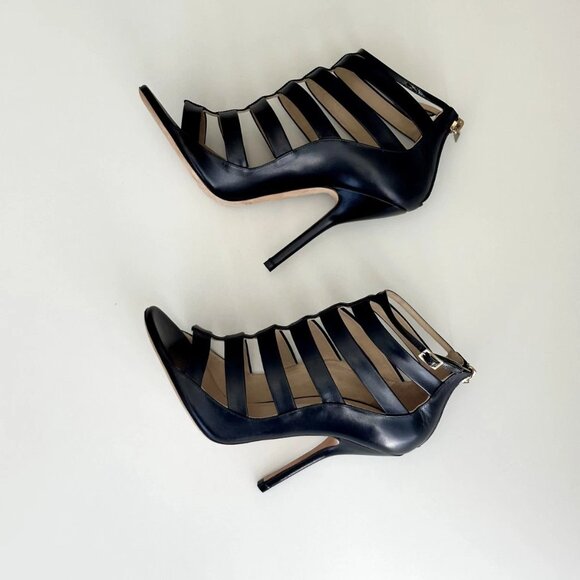 NEW JIMMY CHOO Black Leather Caged Ankle Strap Sandals Size 38.5 - Picture 8 of 14